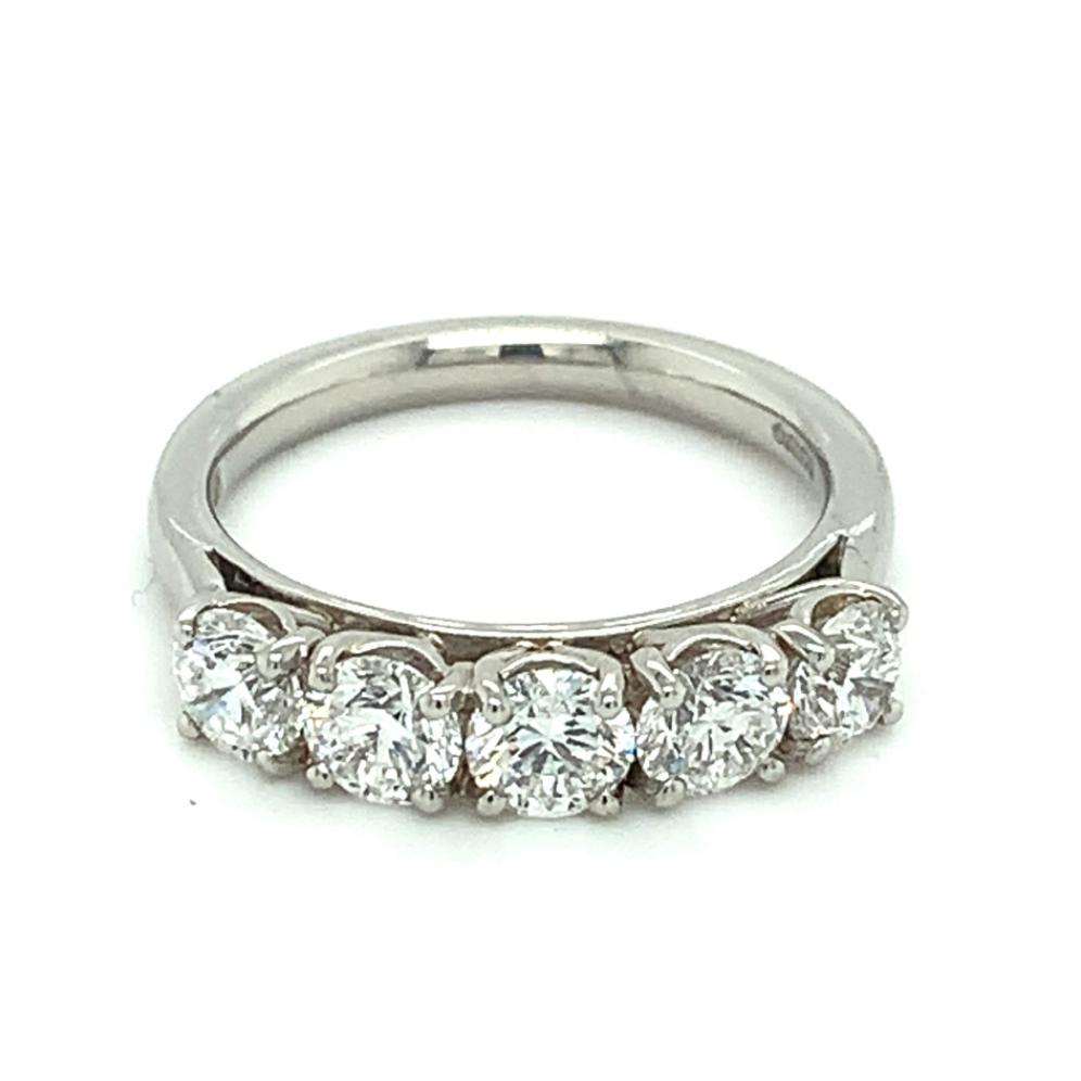 1.54ct 5 stone premier round brilliant cut diamond eternity ring, platinum, E colour, VS2-SI1 clarity, IGI certified