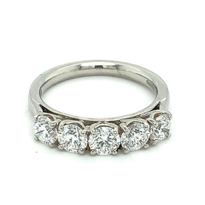 1.54ct 5 stone round brilliant cut diamond eternity ring, platinum, E colour, VS2-SI1 clarity, IGI certified