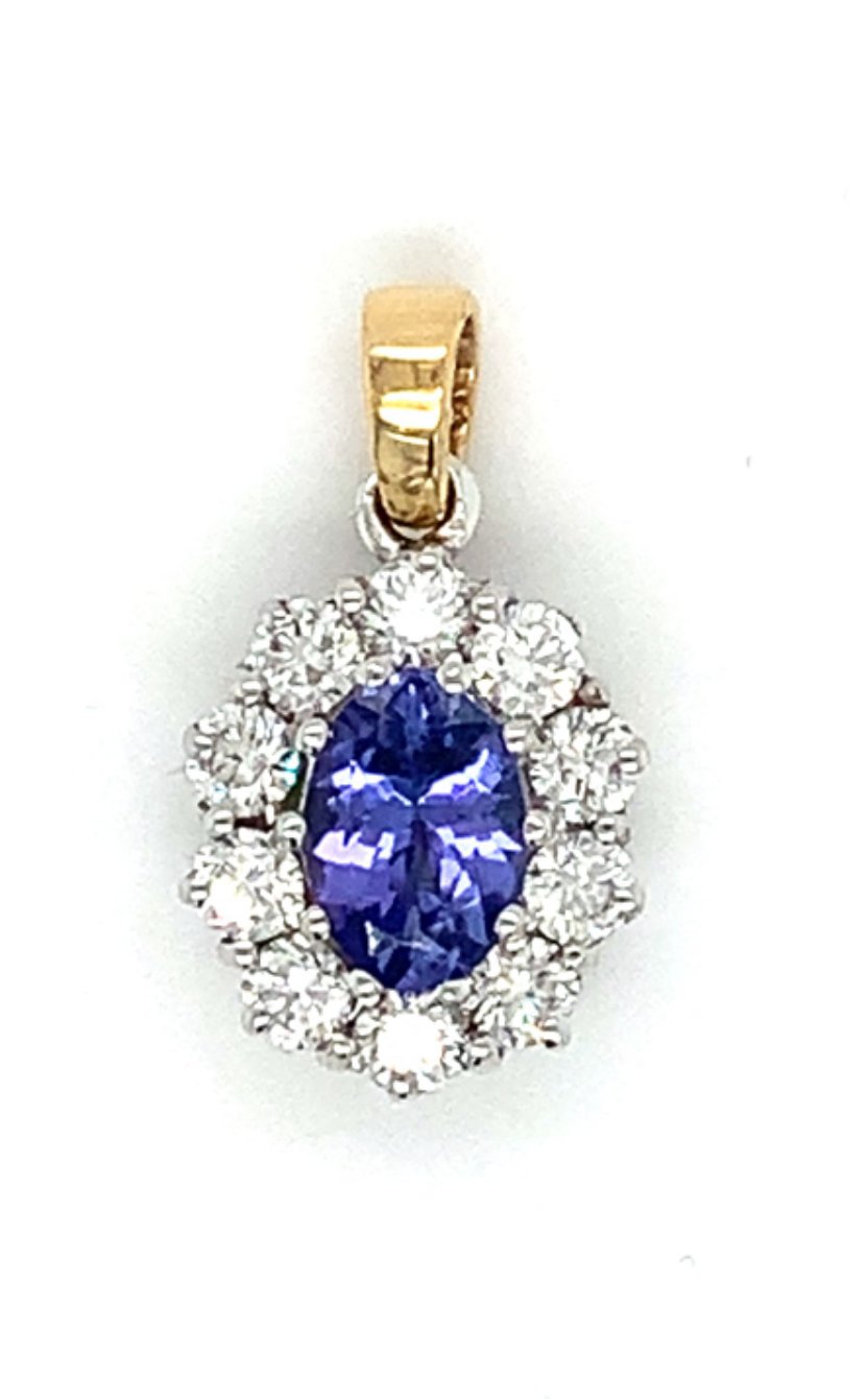 1.42ct deep blue tanzanite & diamond cluster pendant set in 18kt white & yellow gold, G/H colour, SI clarity