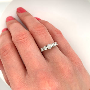 1.00ct 5 stone round brilliant diamond eternity ring, platinum, G/H colour, SI clarity