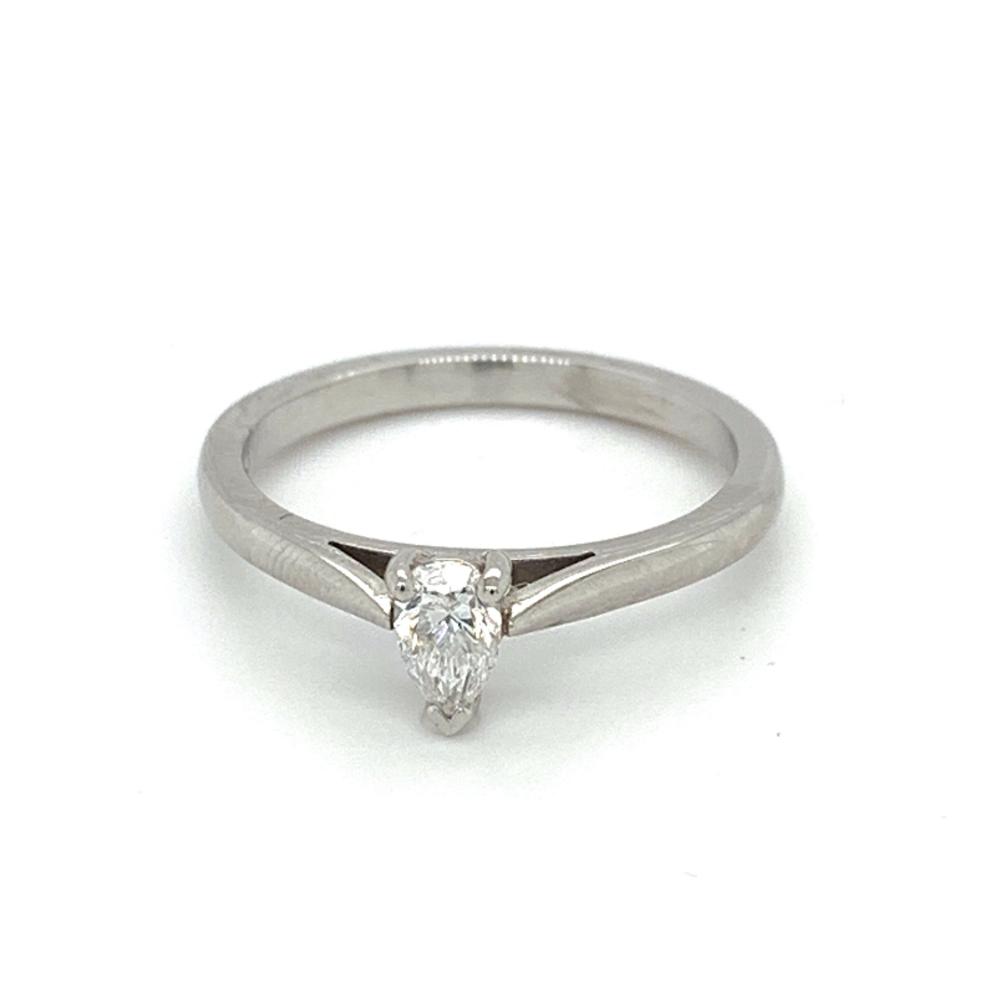 0.30ct pear shaped diamond engagement ring, platinum, F colour, SI2 clarity, GIA certified