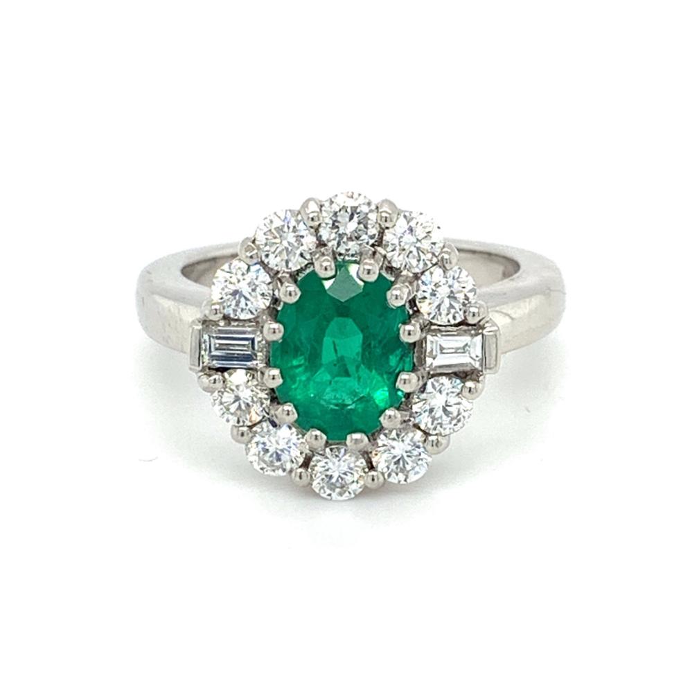 2.60ct emerald & diamond engagement ring, platinum, G/H colour, SI clarity