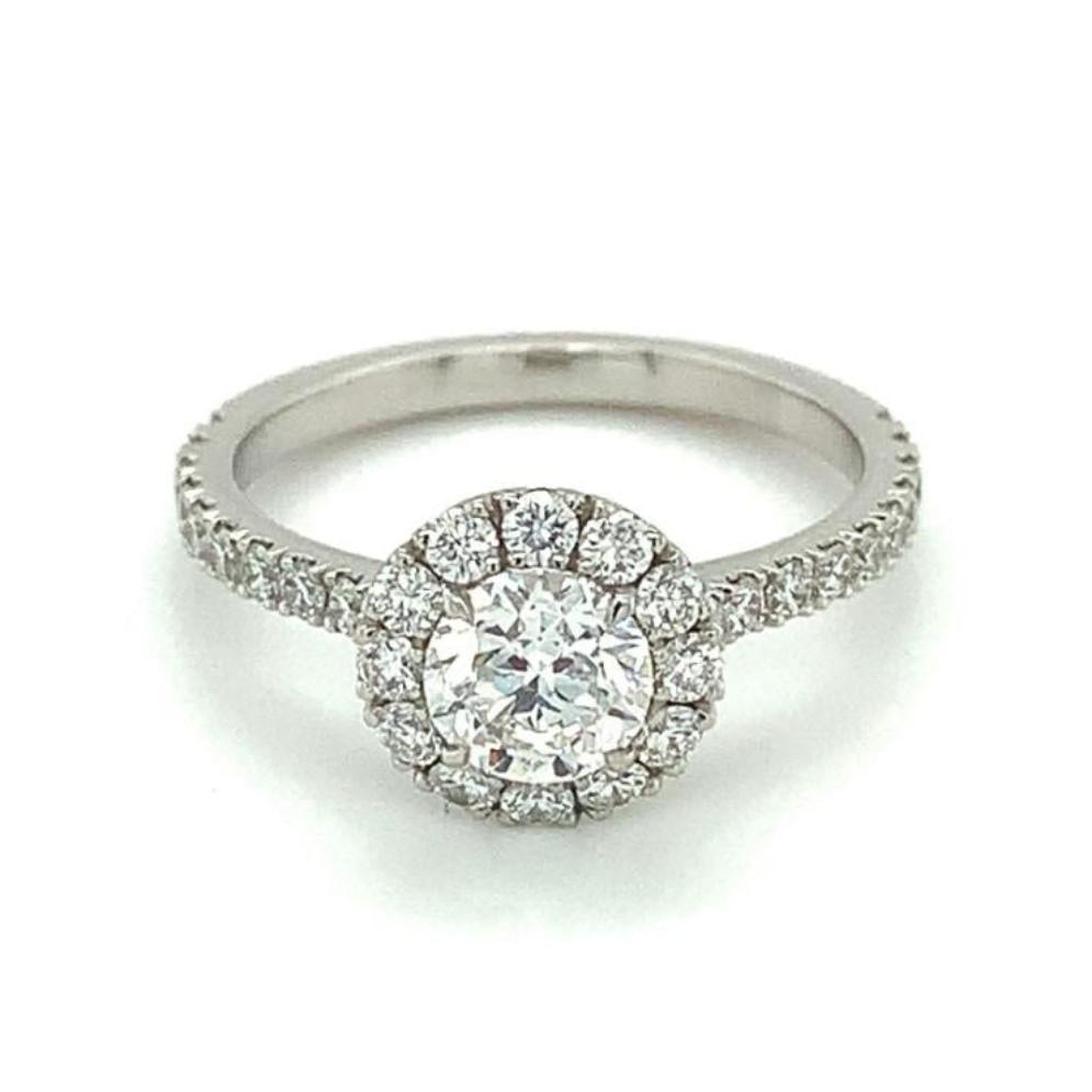 1.80ct round brilliant diamond engagement ring, platinum halo, F colour, SI1 clarity, GIA certified