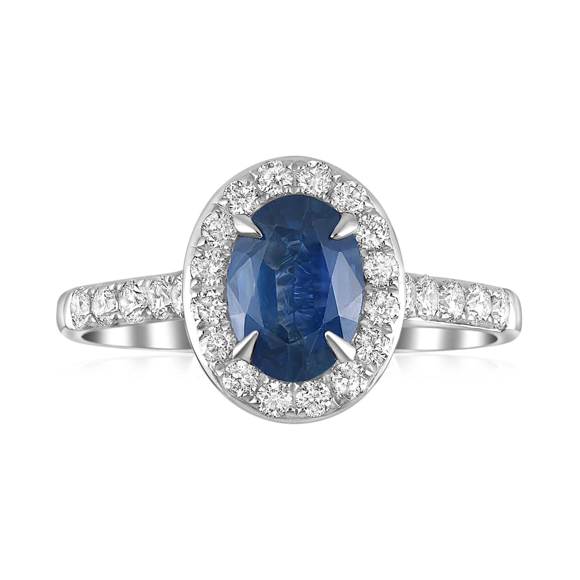 1.31ct sapphire & diamond ring set in a 18ct white gold halo