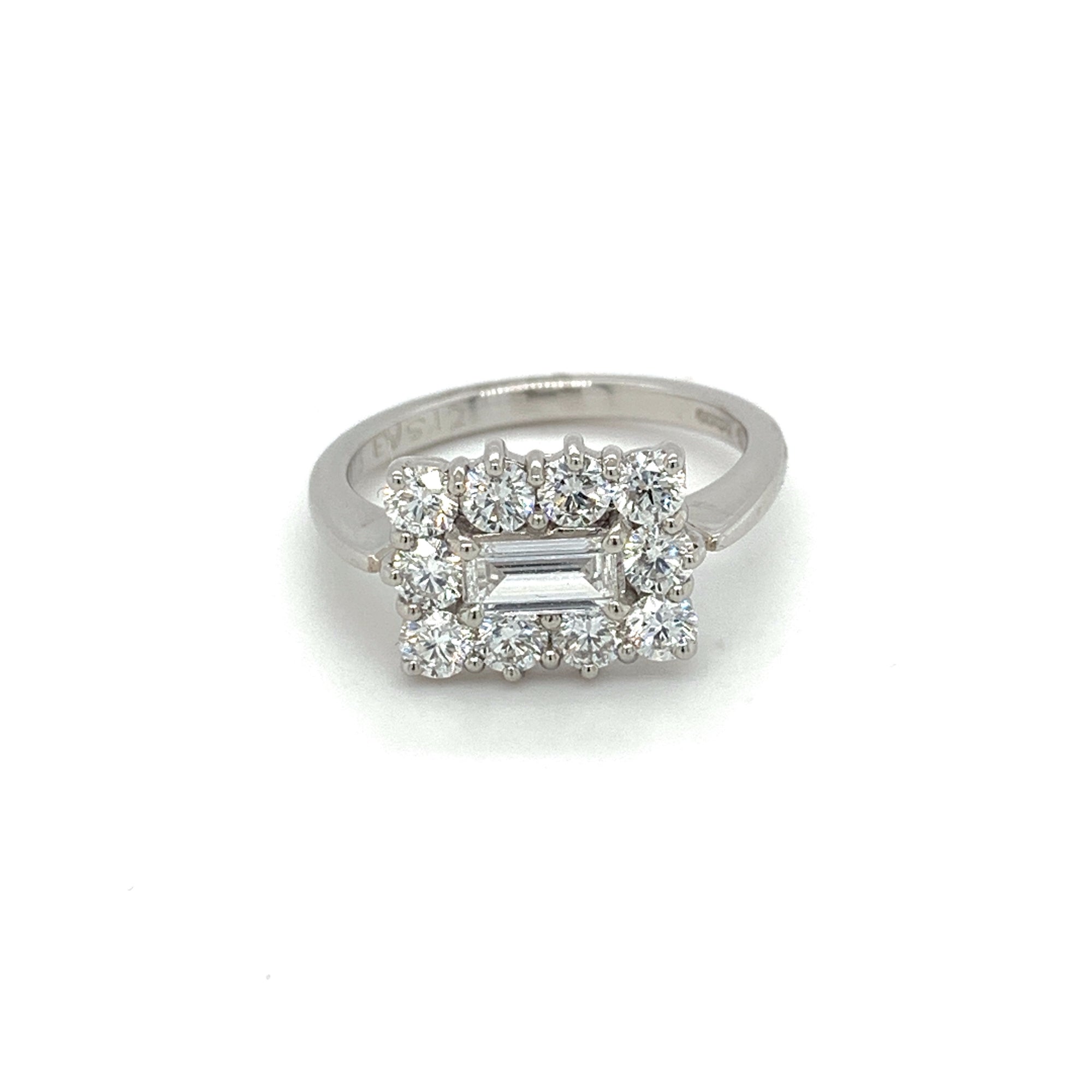 1.53ct diamond cluster ring, platinum, G/H colour, SI clarity