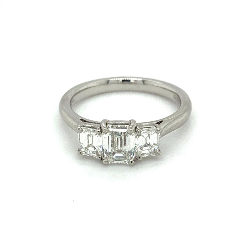 1.65ct emerald cut diamond engagement ring, platinum, G colour, SI1 clarity, GIA certified