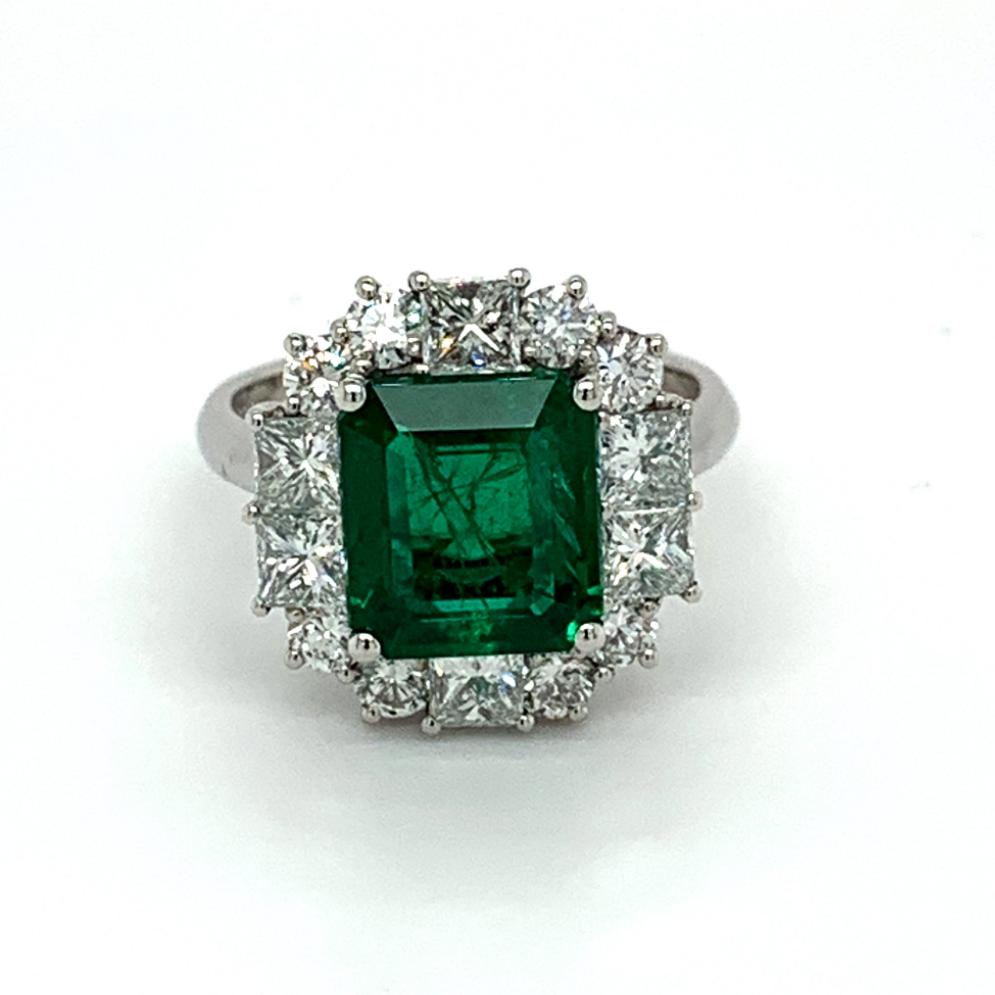 4.59ct emerald & diamond cocktail ring, platinum halo, G/H colour, SI clarity