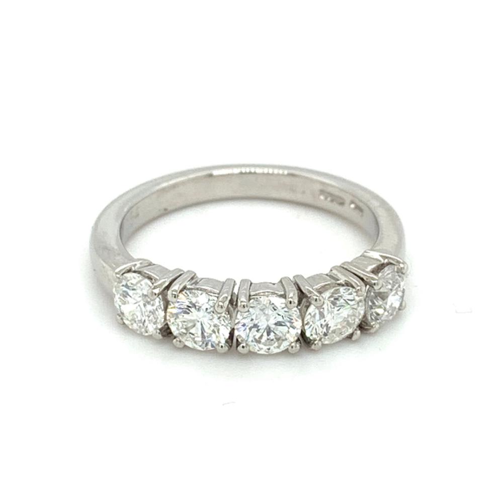 1.54ct 5 stone round brilliant diamond eternity ring, platinum, G/H colour, SI clarity