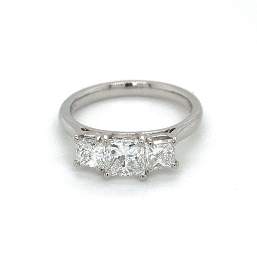 1.63ct princess cut diamond trilogy engagement ring, platinum, D colour, VS1-2 clarity, GIA certified
