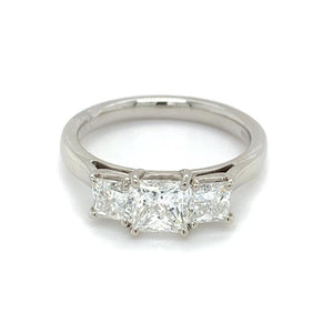 1.69ct princess cut diamond trilogy engagement ring, platinum, E colour, SI1-2 clarity, GIA certified