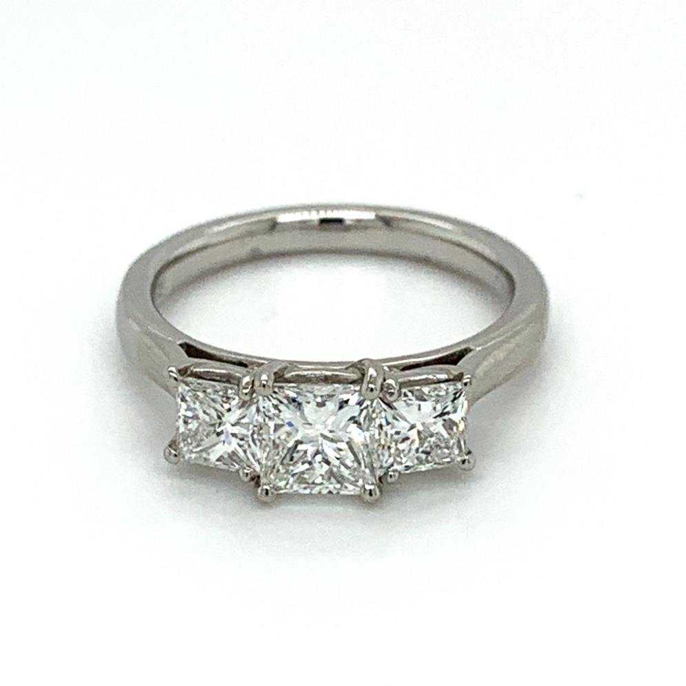 1.64ct princess cut diamond trilogy engagement ring, platinum, E-F colour, VS2 clarity, GIA certified