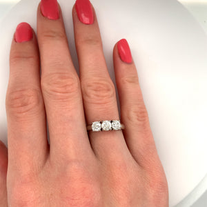 1.21ct round brilliant cut diamond trilogy engagement ring, platinum, G/H colour, SI clarity