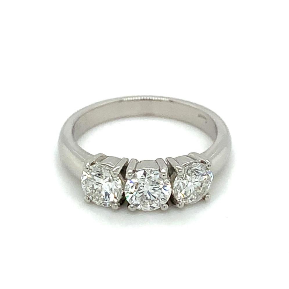 1.56ct round brilliant cut diamond trilogy engagement ring, platinum, G/H colour, SI clarity