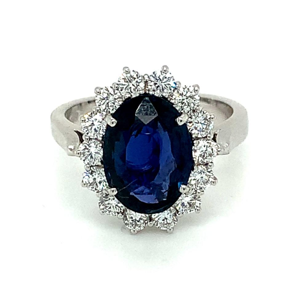 4.56ct deep blue sapphire & diamond engagement ring, platinum, G/H colour, SI clarity