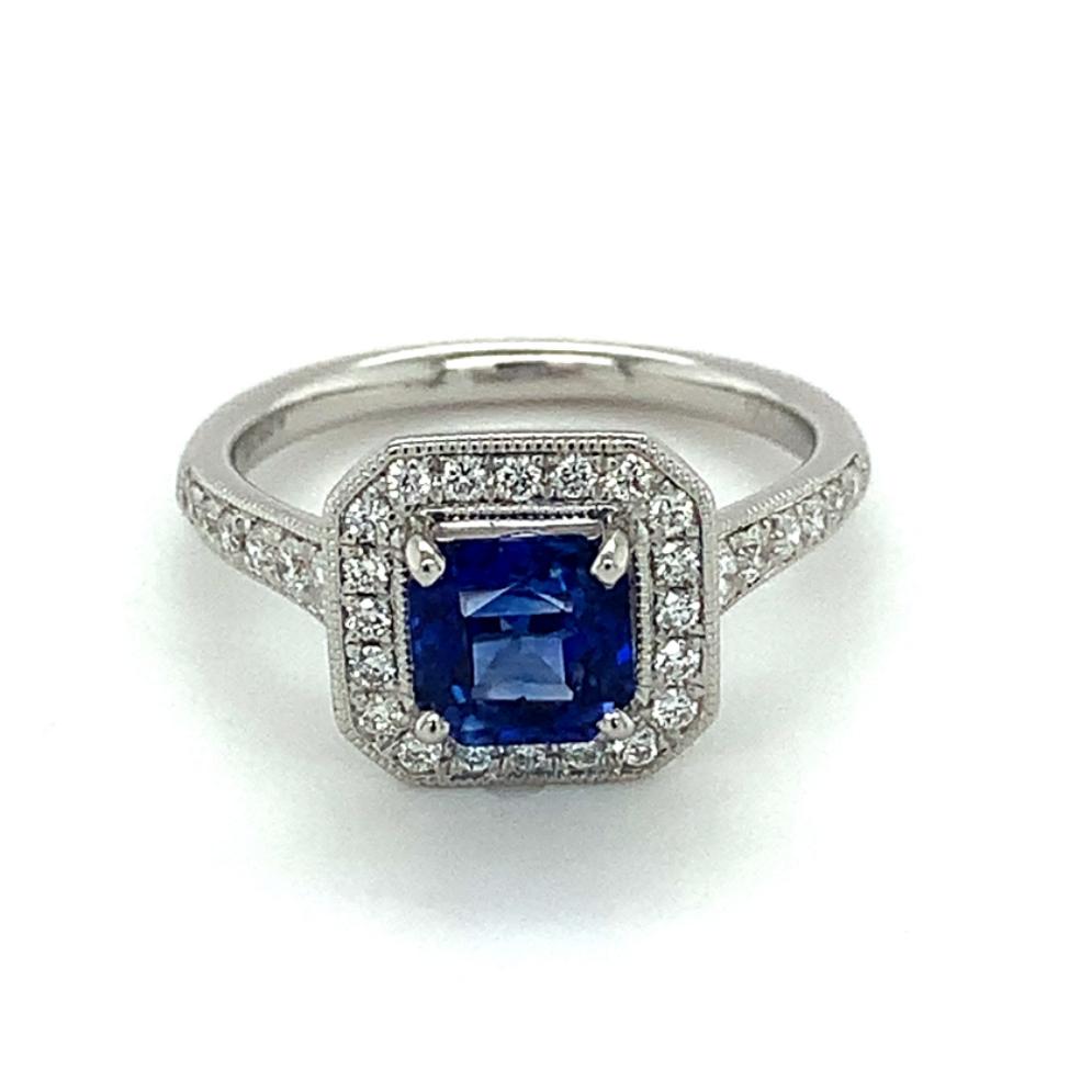 2.21ct sapphire & diamond engagement ring, platinum, G/H colour, SI clarity