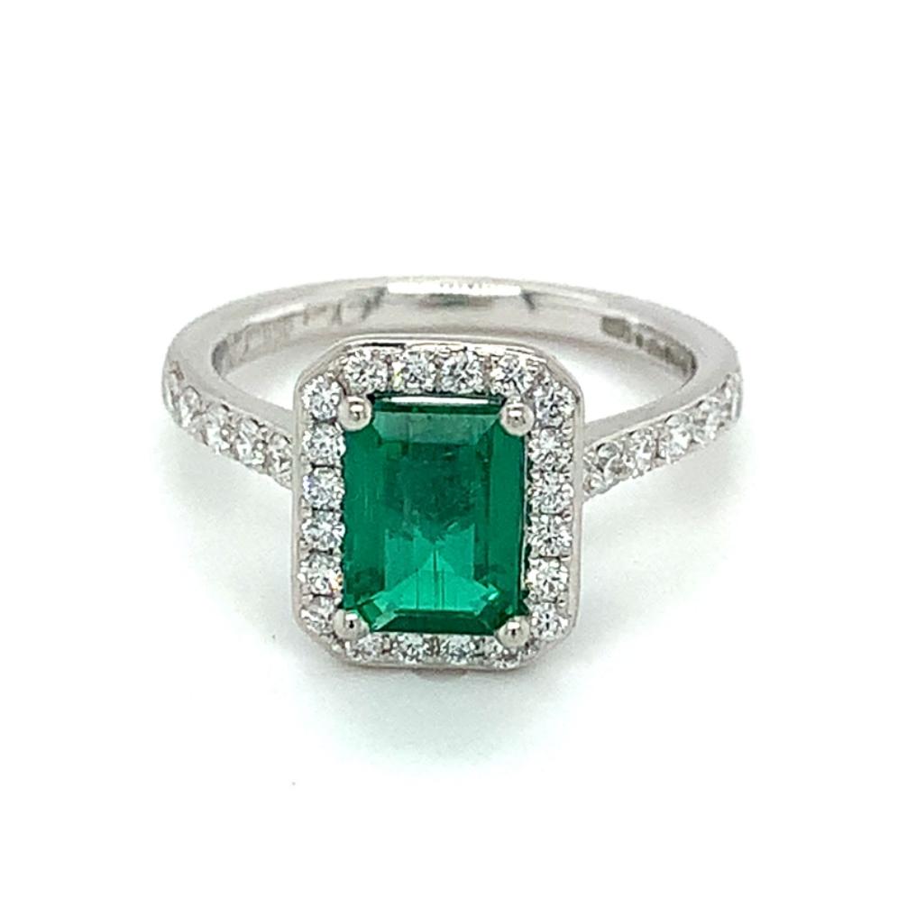 1.62ct emerald & diamond engagement ring, platinum, G/H colour, SI clarity