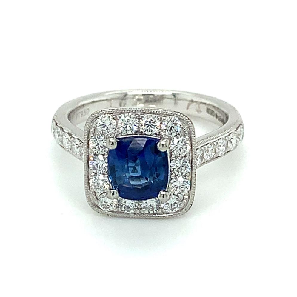 1.92ct sapphire & diamond engagement ring, platinum halo, G/H colour, SI clarity