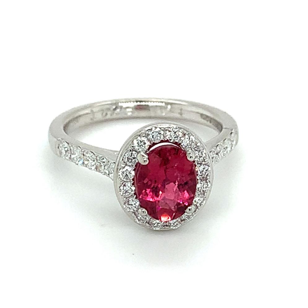 1.87ct pink tourmaline & diamond engagement ring, platinum, G/H colour, SI clarity