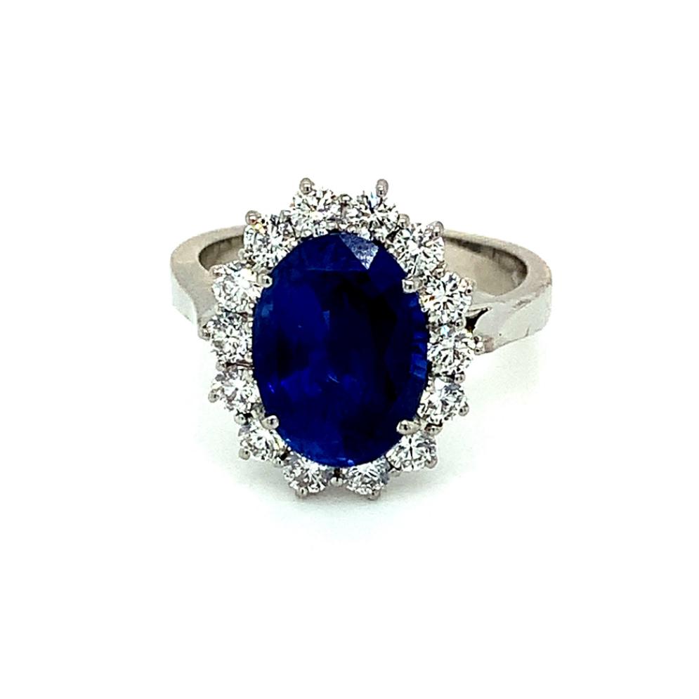 4.81ct deep blue sapphire & diamond cocktail ring, platinum halo, G/H colour, SI clarity