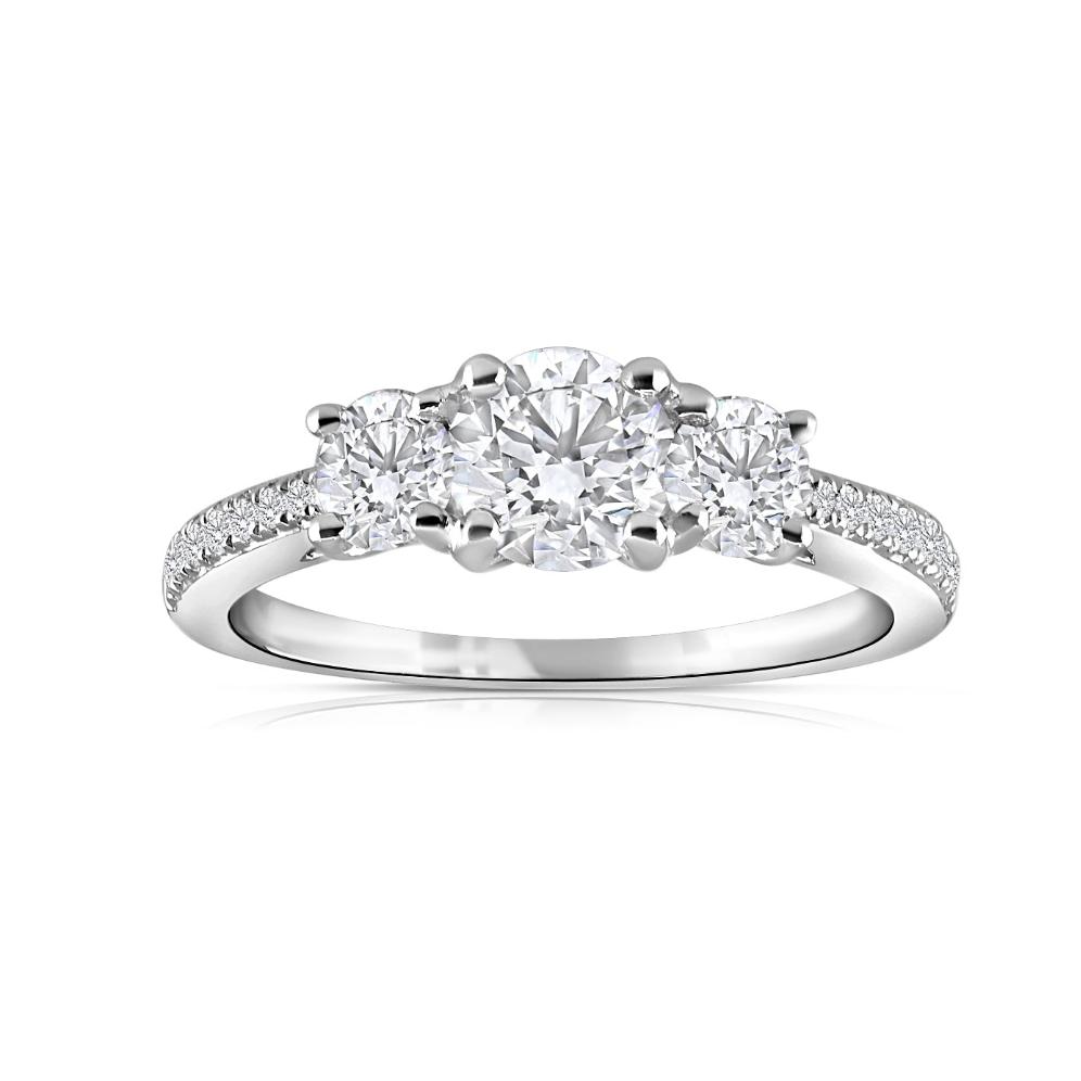 1.11ct round brilliant cut diamond trilogy engagement ring, platinum, G/H colour, SI clarity