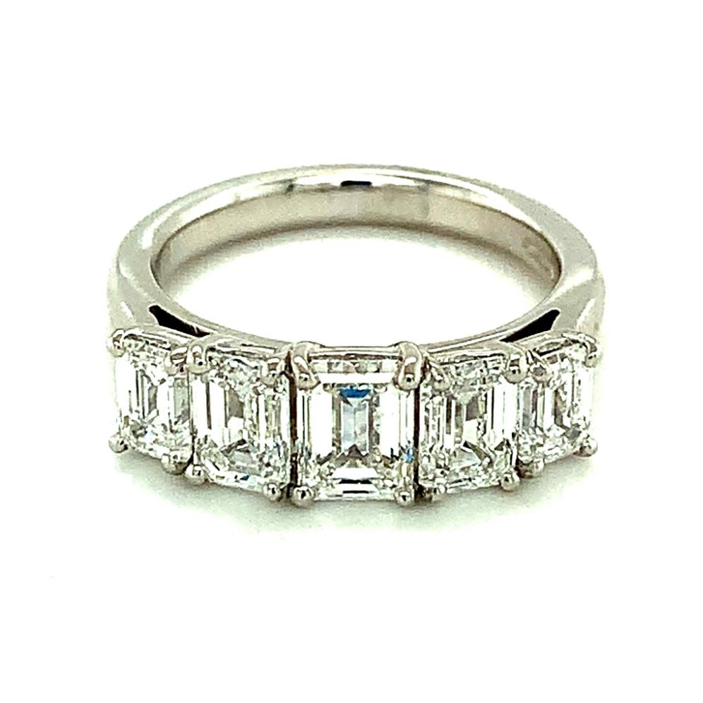 2.81ct 5 stone emerald cut diamond eternity ring, platinum, D, SI1, GIA certified