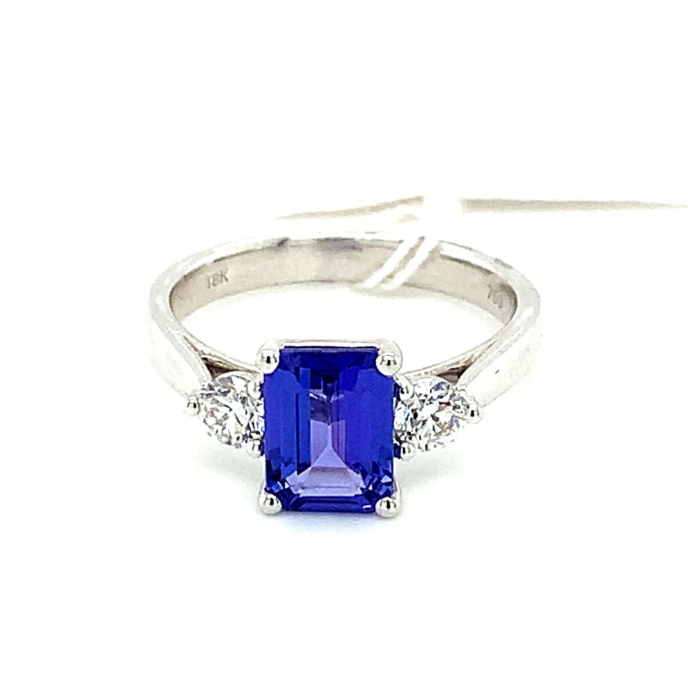 1.88ct sapphire & diamond trilogy engagement ring set in 18kt white gold