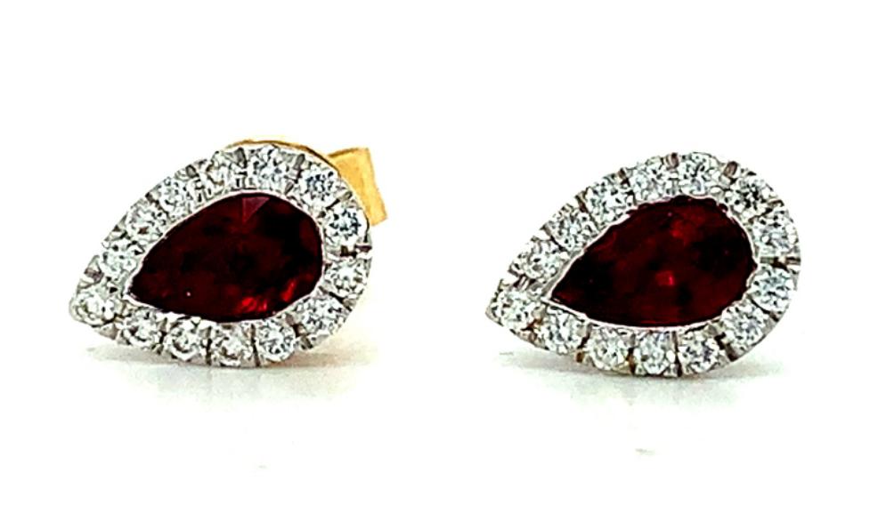 0.74ct ruby and diamond cluster earrings, 18kt white gold, G/H colour, SI clarity