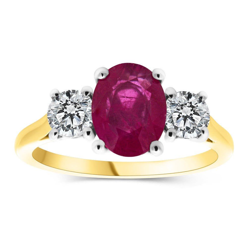 1.79ct ruby & diamond trilogy ring set in 18ct yellow & white gold