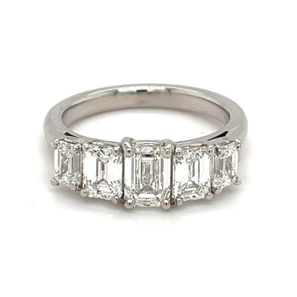 2.31ct 5 stone emerald cut diamond eternity ring, platinum, F colour, SI1 clarity, GIA certified