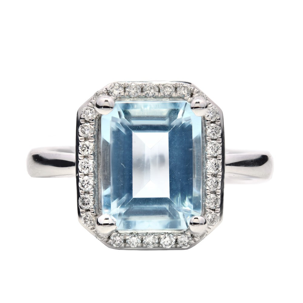 2.36ct aquamarine & diamond ring set in a platinum halo