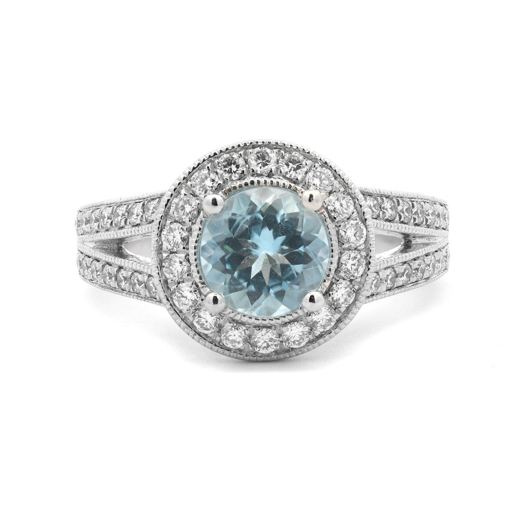 1.31ct aquamarine & diamond engagement ring set in platinum