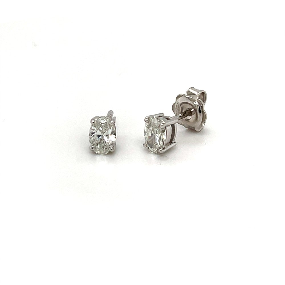 1.01ct round diamond earrings set in 18ct white gold, D colour, SI2 clarity, GIA certified