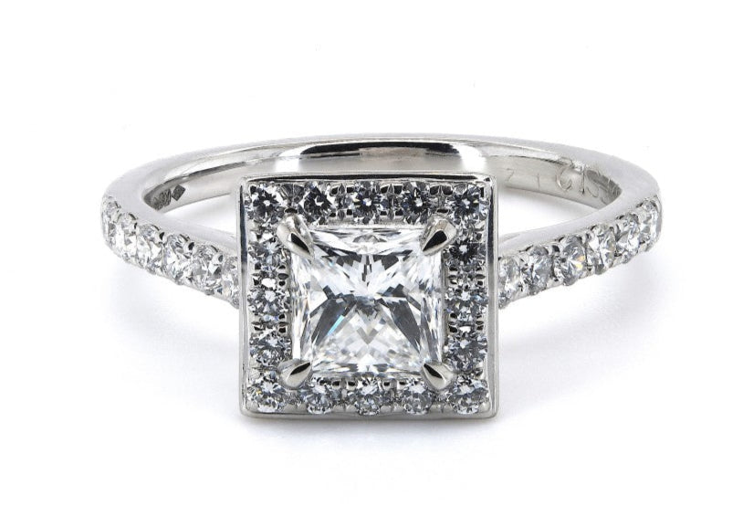 SOLD - 1.19ct natural diamond engagement ring, princess cut, E colour, SI2 clarity, GIA certified. Platinum