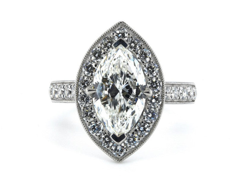 2.76ct natural diamond engagement ring, marquise cut, G colour, SI1 clarity, GIA certified. Platinum