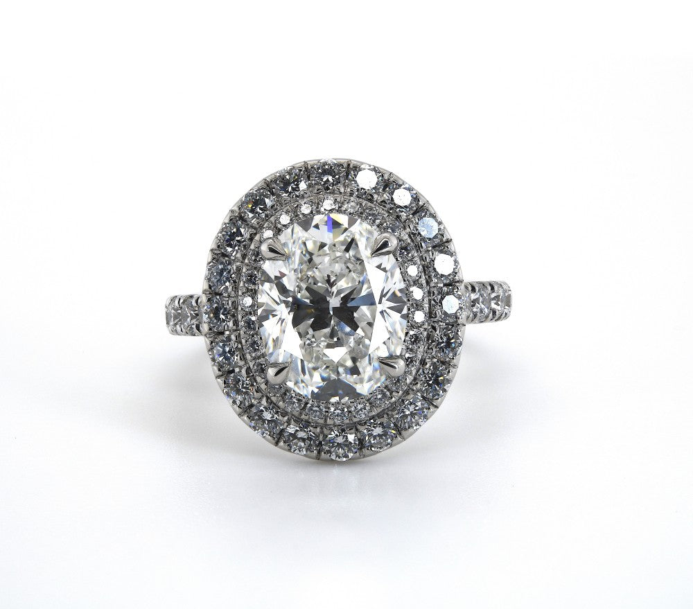 SOLD - 4.60ct natural diamond engagement ring, oval cut, G colour, VS1 clarity, HRD certified. Platinum