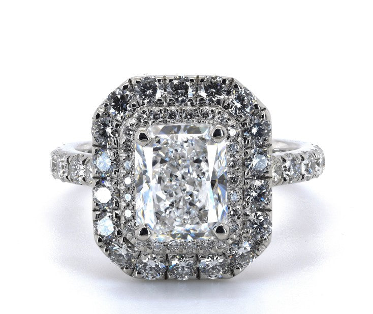 3.19ct natural diamond engagement ring, radiant cut, D colour, SI1 clarity, GIA certified. Platinum
