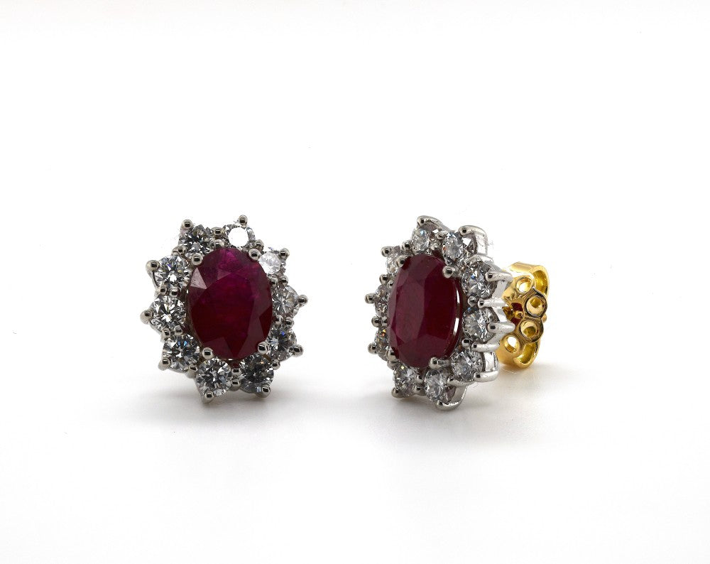 4.21ct ruby & diamond earrings set in 18ct white & yellow gold