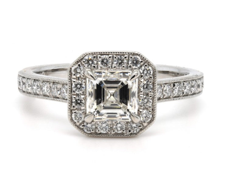 1.31ct natural diamond engagement ring, asscher cut, D colour, VS1 clarity, GIA certified. Platinum