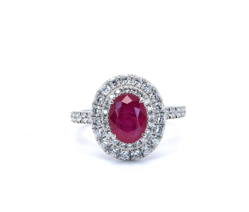 2.53ct ruby & diamond ring set in a double platinum halo