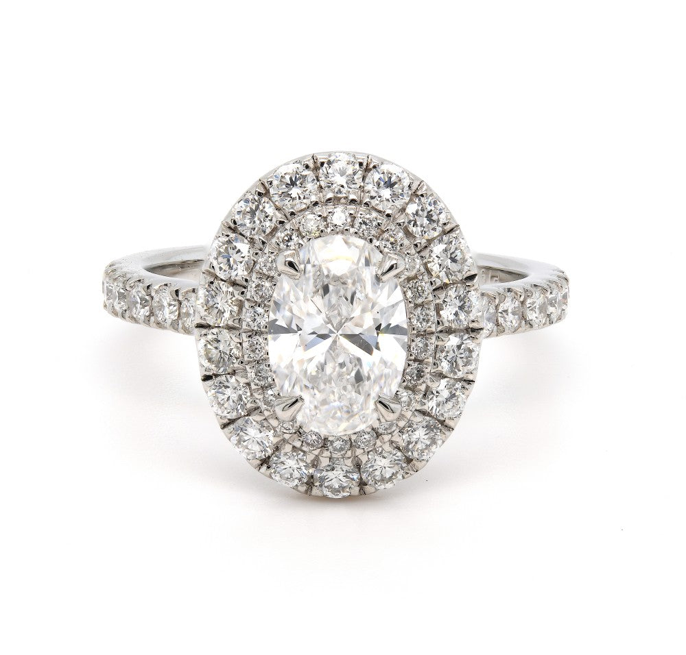 1.67ct natural diamond engagement ring, oval cut, D colour, SI1 clarity, GIA certified. Platinum