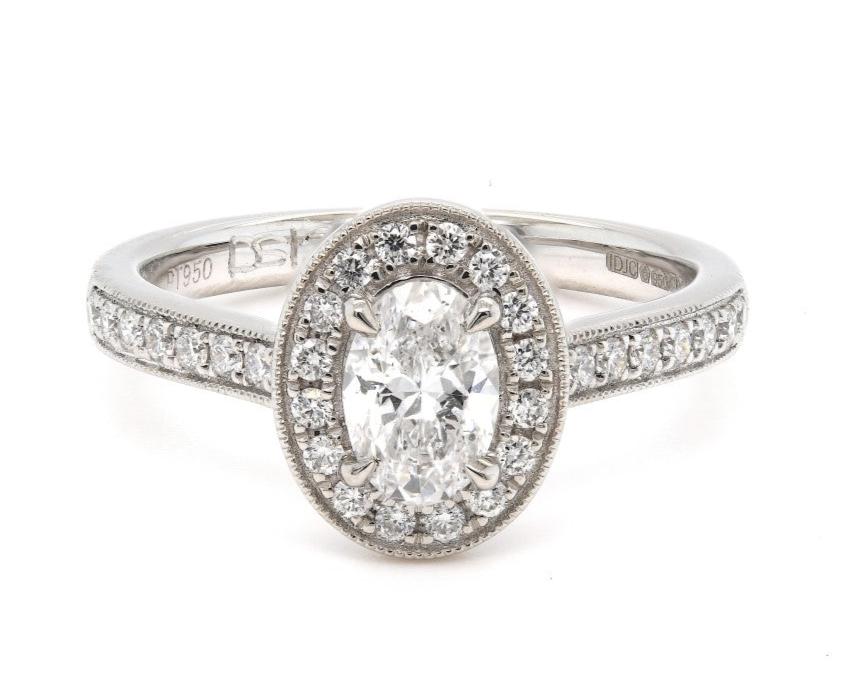 SOLD - 0.74ct natural diamond engagement ring, oval cut, D colour, SI2 clarity, GIA certified. Platinum