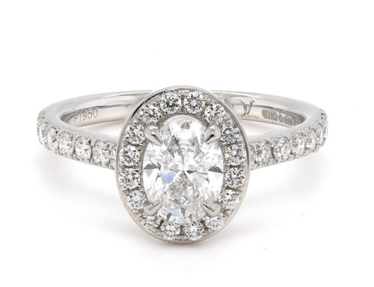 SOLD - 1.09ct natural diamond engagement ring, oval cut, D colour, SI2 clarity, GIA certified. Platinum