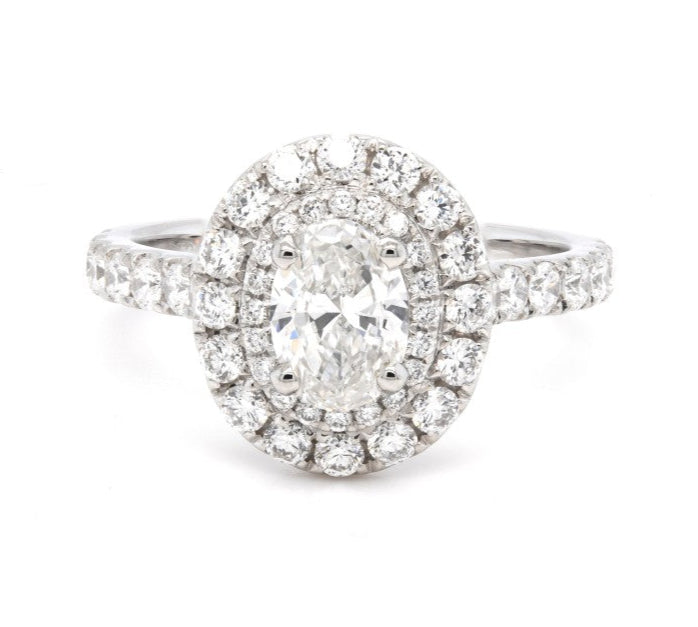 1.44ct natural diamond engagement ring, oval cut, F colour, VS2 clarity, GIA certified. Platinum