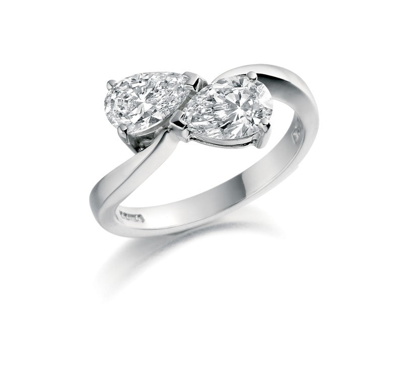 0.80ct pear shaped diamond cross over ring set in platinum