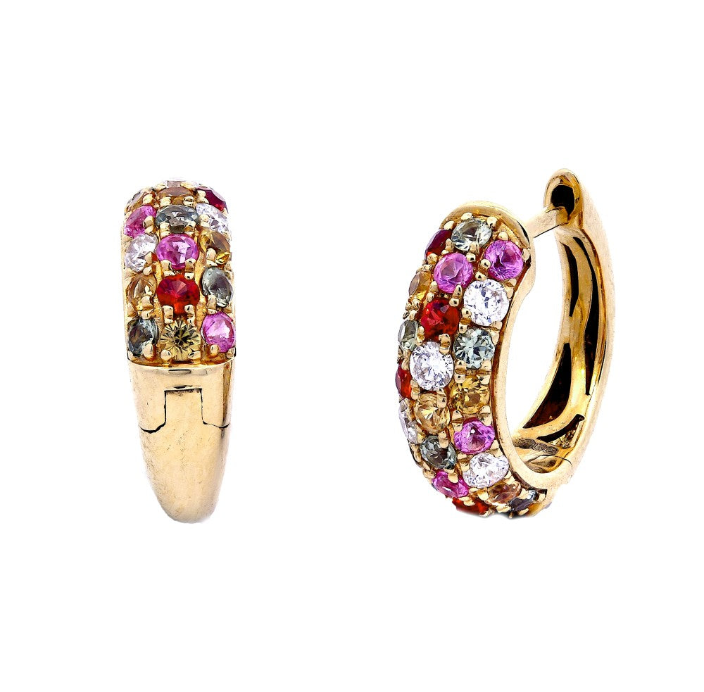 0.98ct multi-coloured sapphire & diamond earrings set in 18ct yellow gold