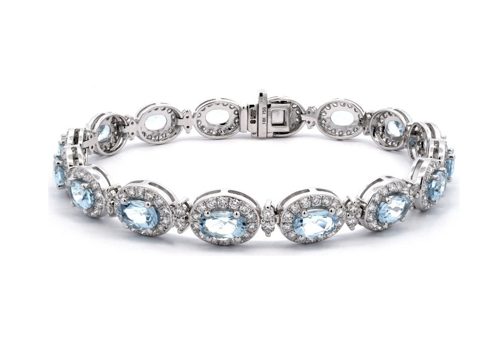 10.17ct aquamarine & diamond tennis bracelet, 18ct white gold, G/H colour, SI clarity