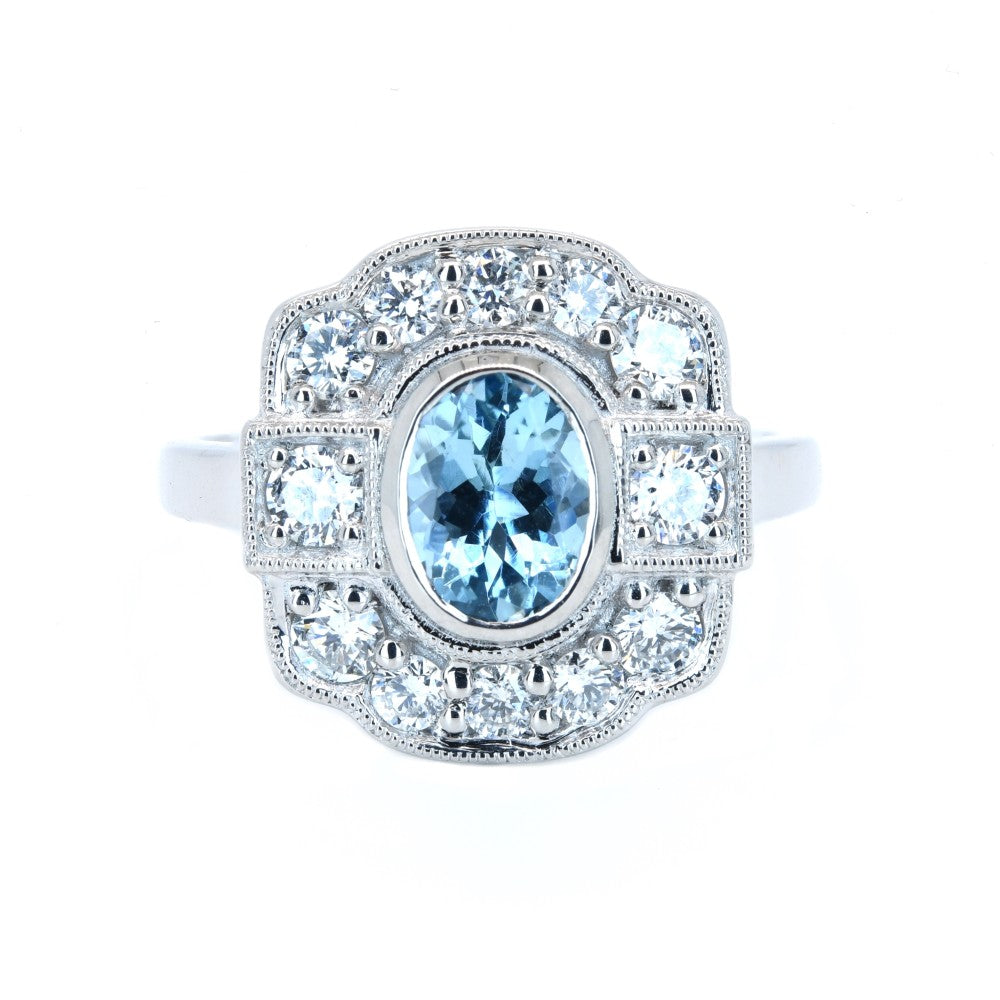 1.42ct aquamarine & diamond ring set in a platinum halo