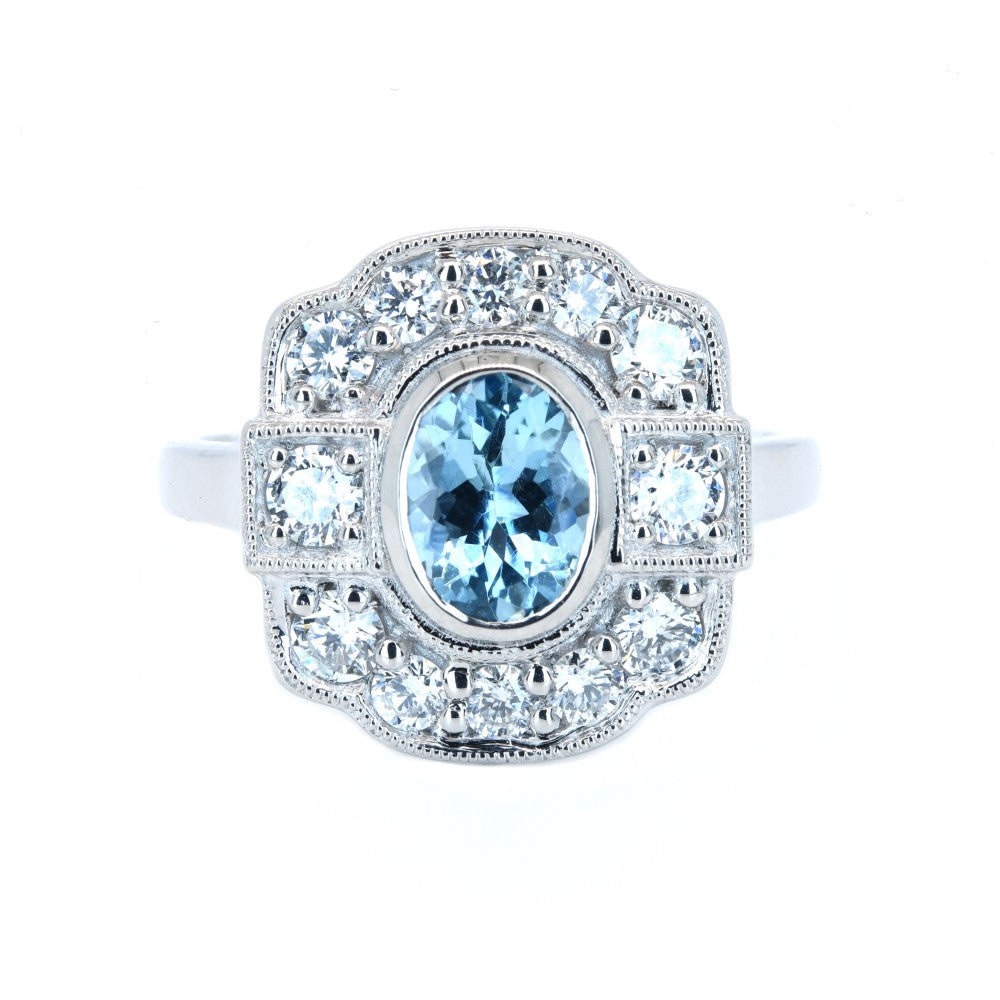 1.42ct aquamarine & diamond ring set in a platinum halo