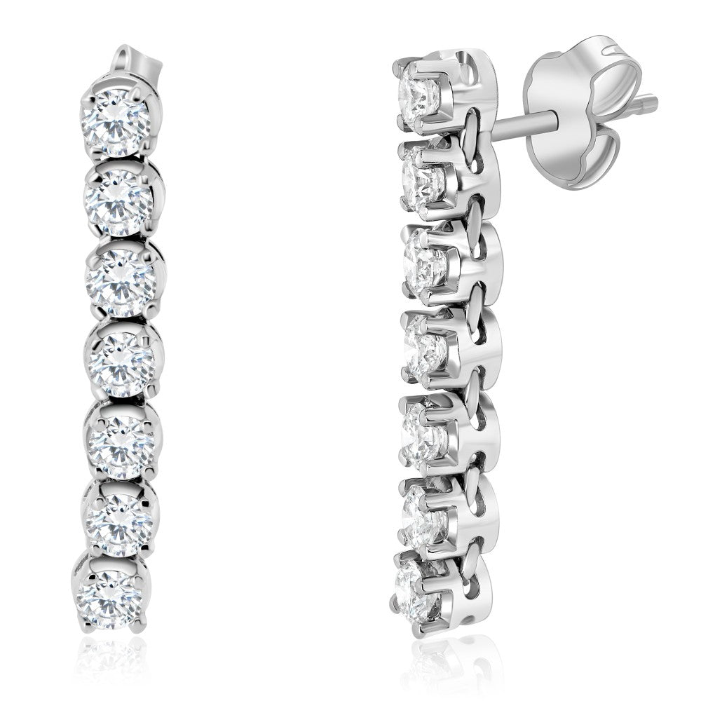 3.00ct round diamond drop earrings set in 18ct white gold
