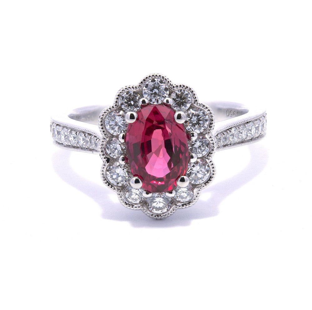 1.92ct ruby & diamond ring set in a platinum halo